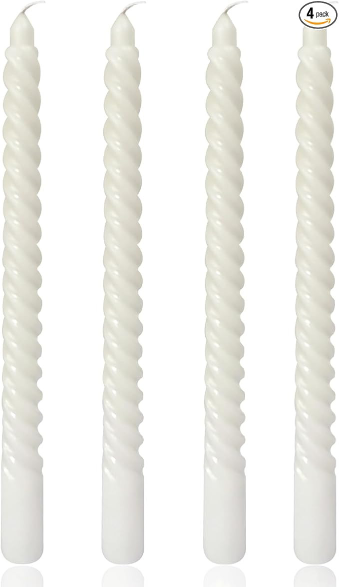 White Spiral Taper Candles for Home Decoration, 4 Pack 10 Inch Candlesticks for Dinner Party Holi... | Amazon (US)