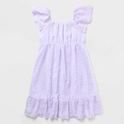 Girls' Adaptive Floral Flutter Short Sleeve Chiffon Dress - Cat & Jack™ Purple XS | Target