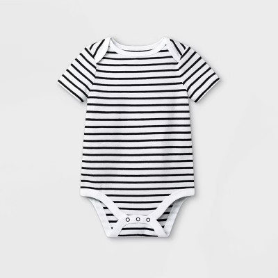 Baby Girls' Striped Ruffle Short Sleeve Bodysuit - Cat & Jack™ Black/White | Target