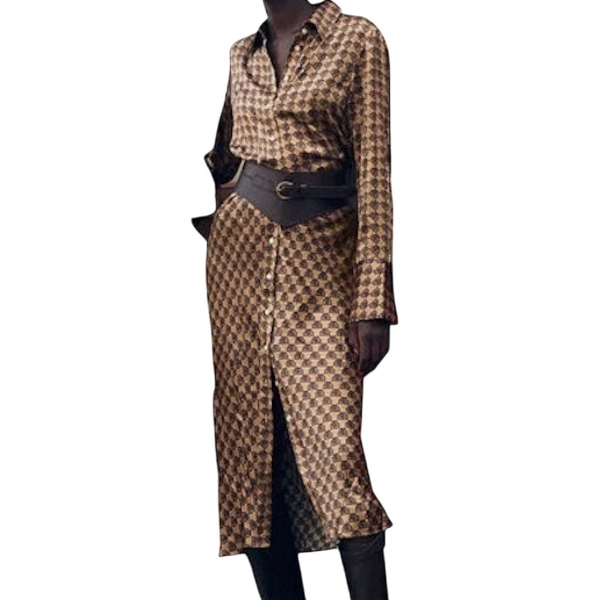 Banana Republic BR Print Brown Tan Silk Button Enchant Shirt Dress sz M NEW Tags | eBay US