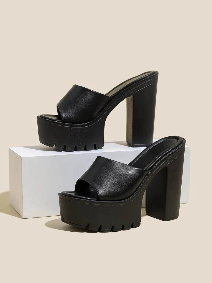 Women's Fish Mouth Open Toe Mules Summer Breathable Mesh Sandals, Black, Chunky High Heels Waterp... | SHEIN