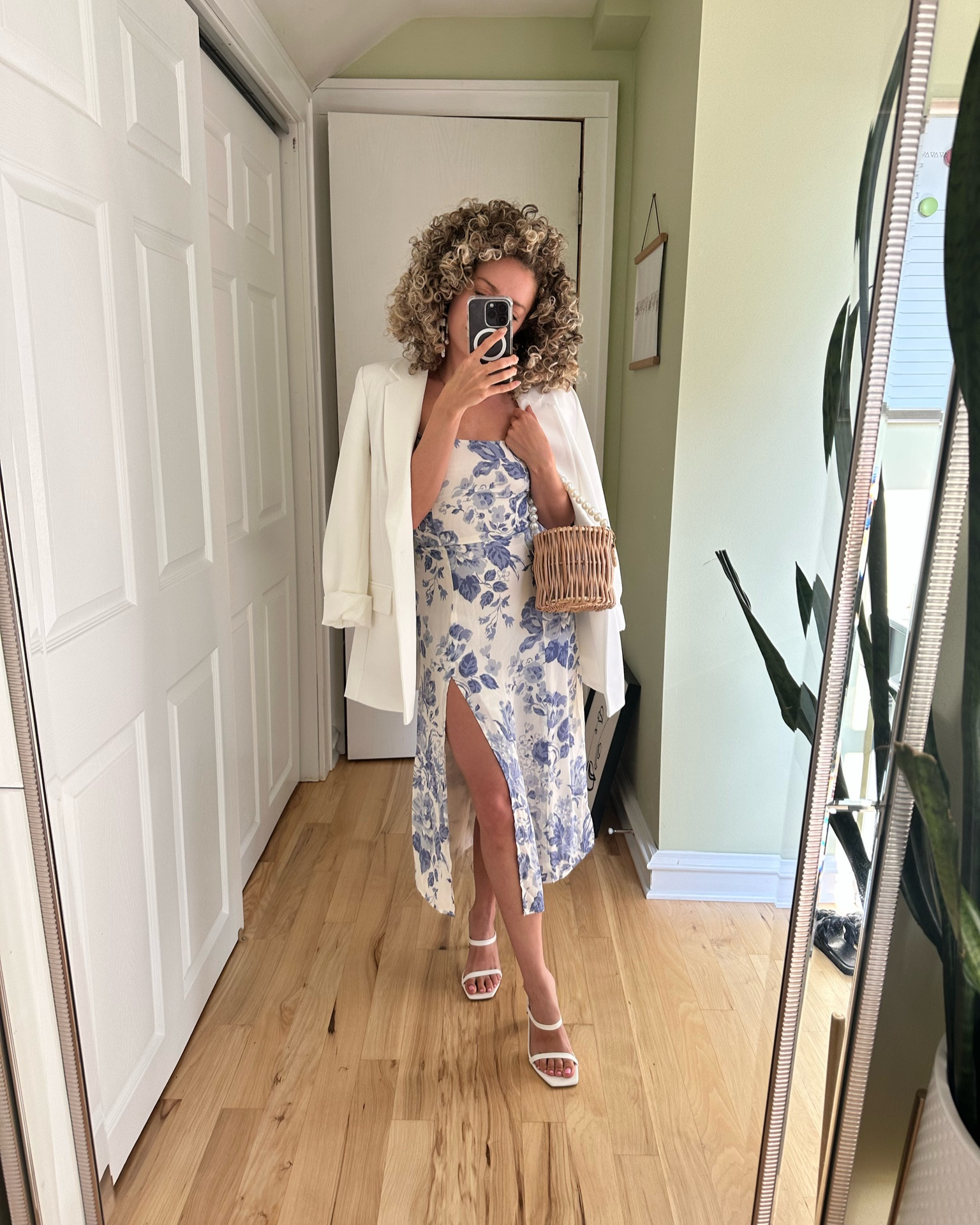 Summer toile reformation midi dress, blue and white, blazer, luncheon, event, petite 

#LTKunder100 #LTKunder50 #LTKSeasonal