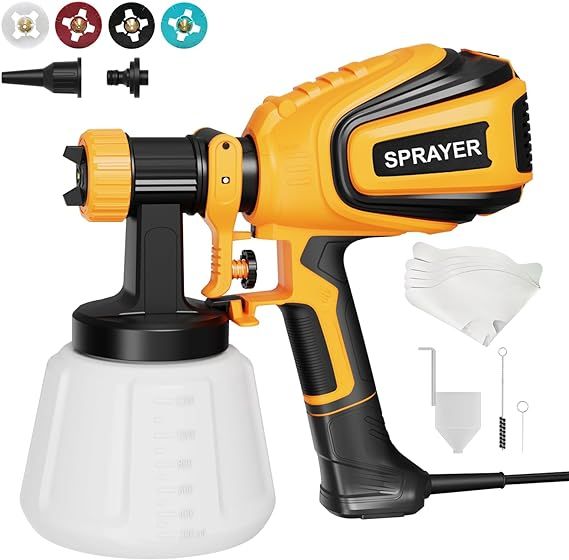 Paint Sprayer, 700W HVLP Spray Gun with Cleaning & Blowing Joints, 4 Nozzles and 3 Patterns, Easy... | Amazon (US)