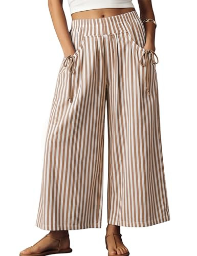 Athlisan Womens Striped Wide Leg Palazzo Pants Baggy Elastic Waist Lounge Trousers Beach Vacation... | Amazon (US)