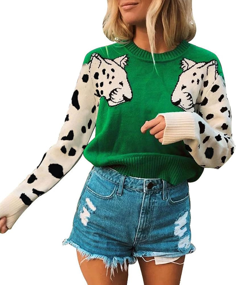 Angashion Women's Sweaters Casual Floral Printed Patchwork Long Sleeves Knitted Pullover Cropped ... | Amazon (US)