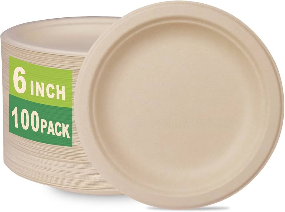 GreenWorks 100 Count 6“ Compostable Dessert Plates, Heavy-duty Unbleached Biodegradable Bagasse... | Amazon (US)