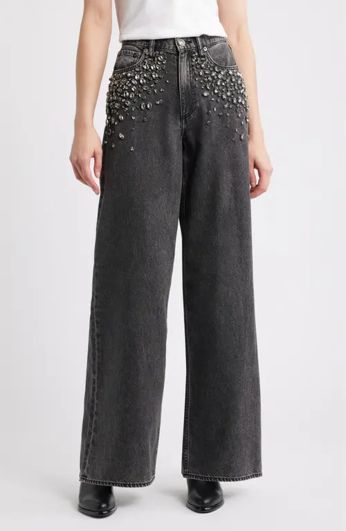 rag & bone Featherweight Sofie Embellished High Waist Wide Leg Jeans in Jewel at Nordstrom, Size 25 | Nordstrom