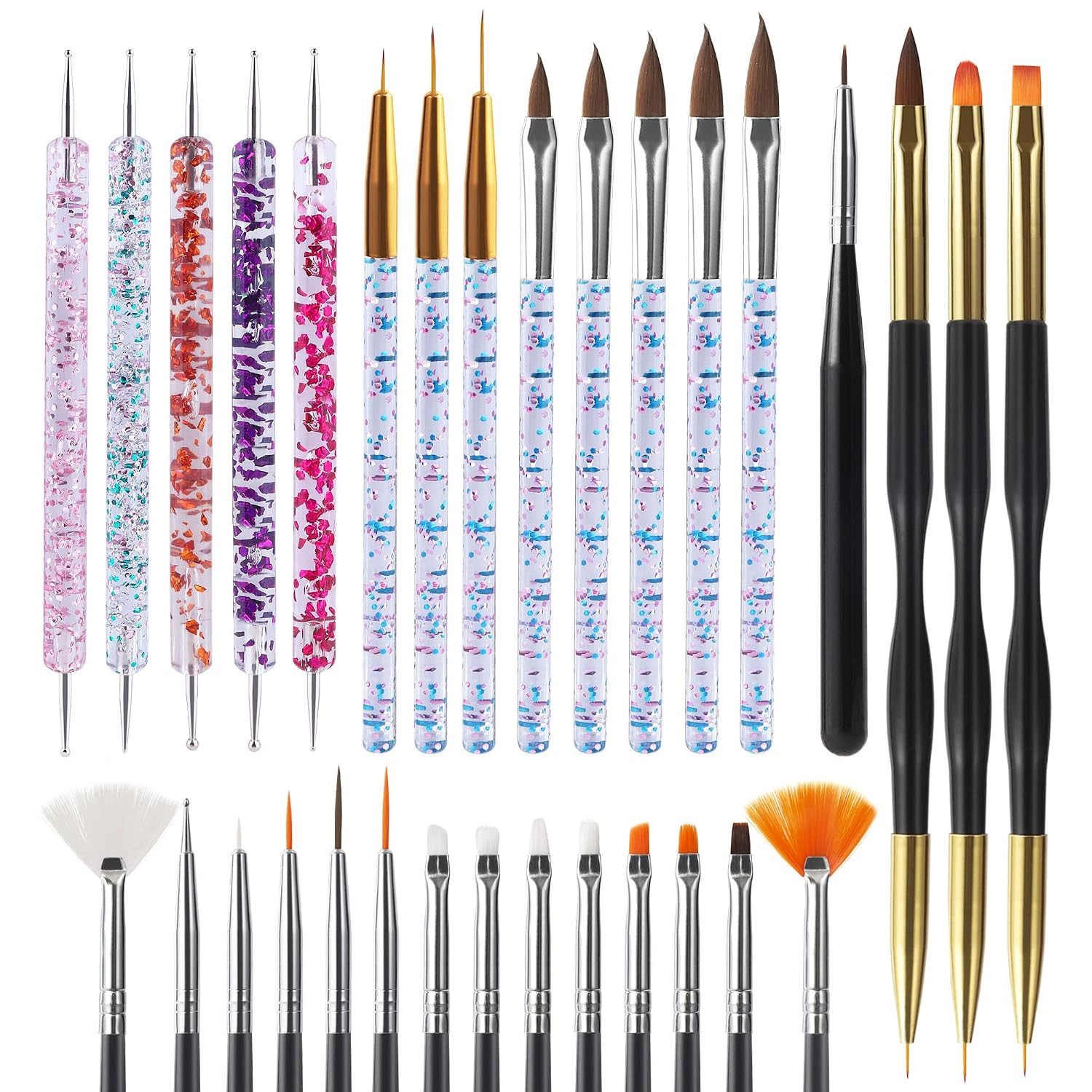 31pcs Nail Art Brushes Tools Set Dotting Tools for Gel Polish | Amazon (US)