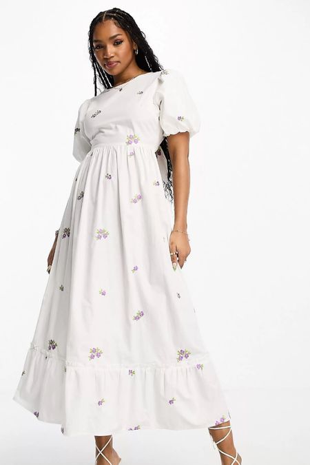 White embroidered poplin dress for summer, puff sleeve, midi length

#LTKstyletip #LTKunder100 #LTKSeasonal