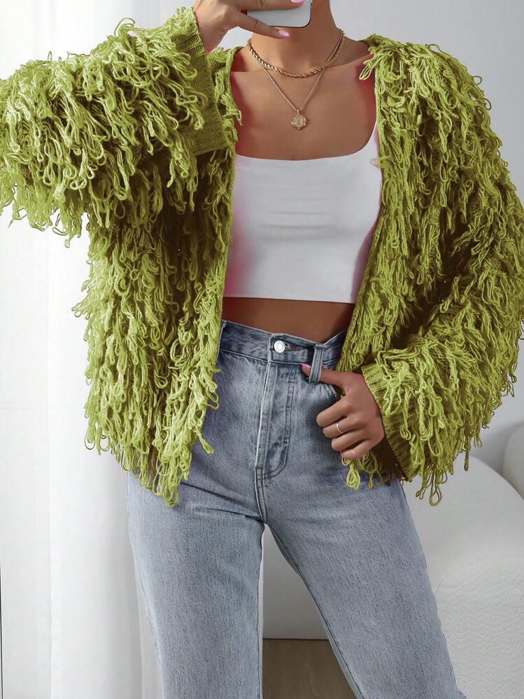 Fuzzy cardigan  | SHEIN