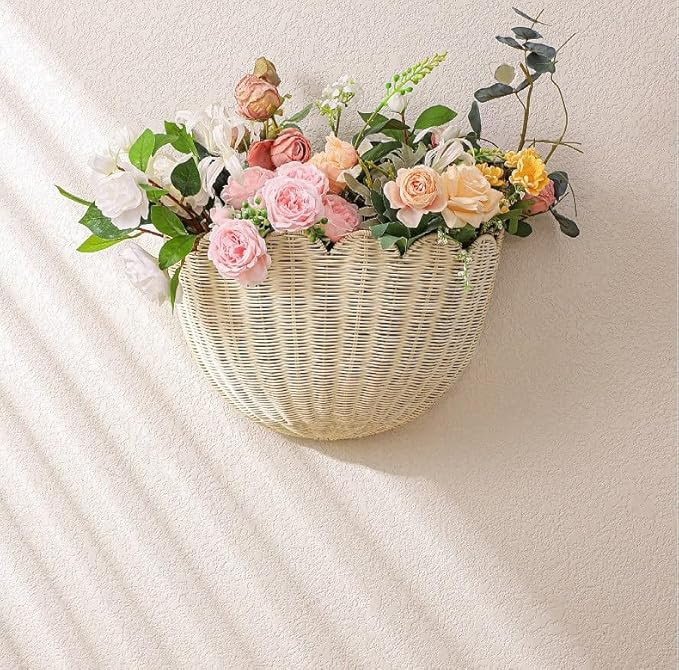 Scalloped Hanging Wicker Baskets for Wall, Scalloped Home Decor, Hanging Woven Rattan Wall Basket... | Amazon (US)