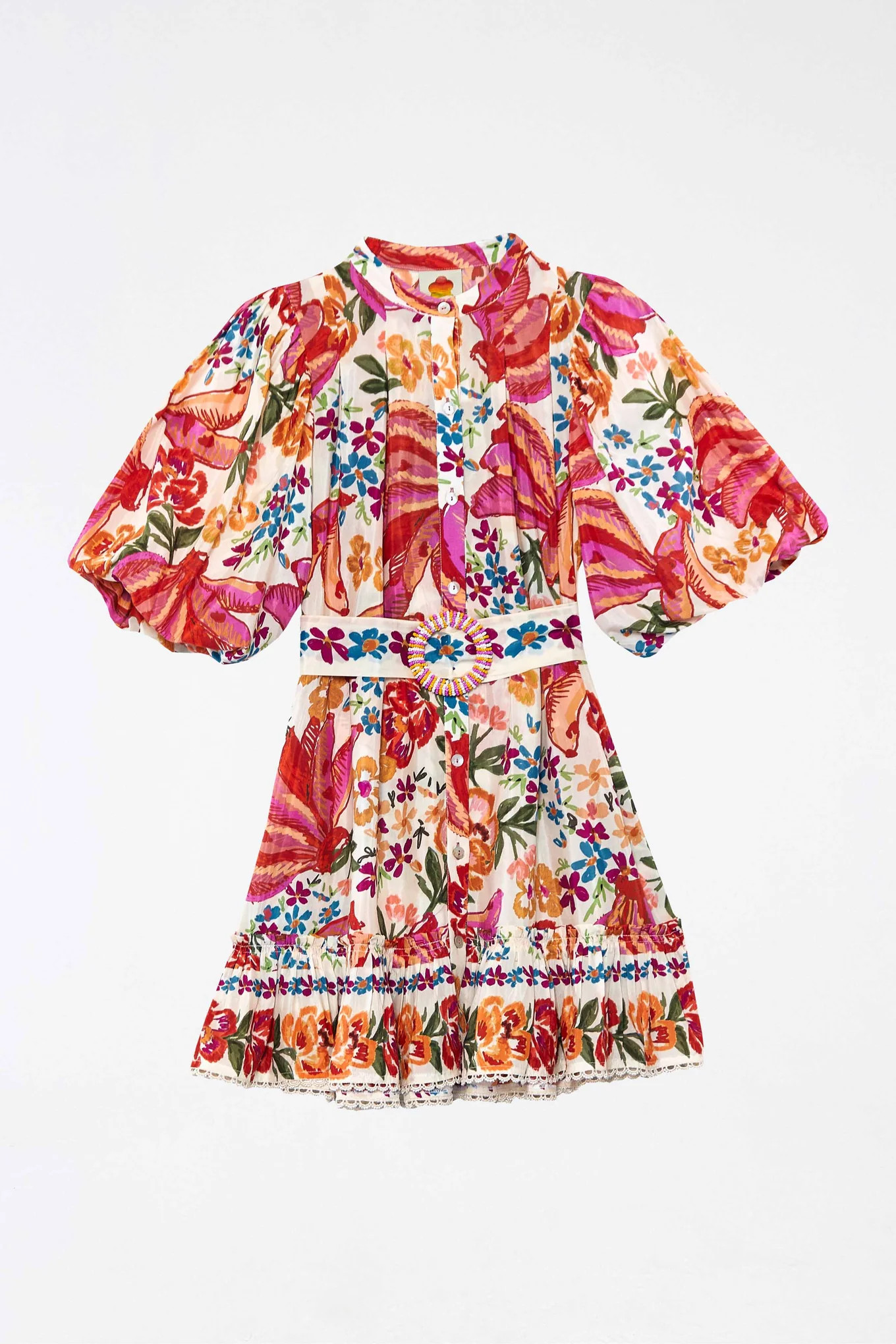 WHITE SPRING BANANAS BELTED MINI DRESS | FarmRio (US)