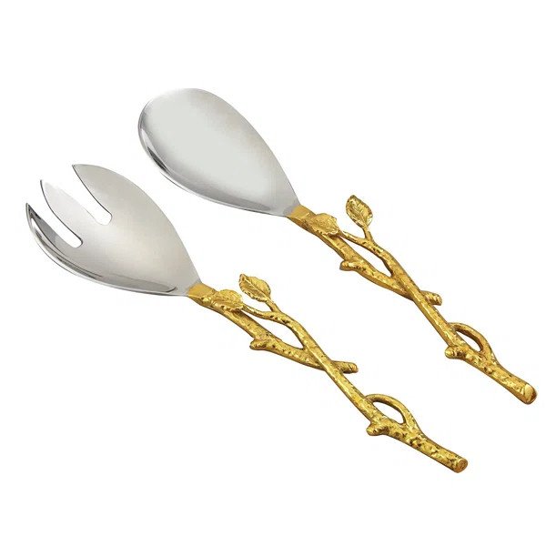 Annastazia Hammered Gilt Leaf 2 Piece Salad Server Set | Wayfair North America