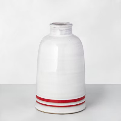 9.5" Double Stripe Stoneware Decor Vase Red/Sour Cream - Hearth & Hand™ with Magnol... | Target