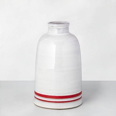 9.5&#34; Double Stripe Stoneware Decor Vase Red/Sour Cream - Hearth &#38; Hand&#8482; with Magnol... | Target