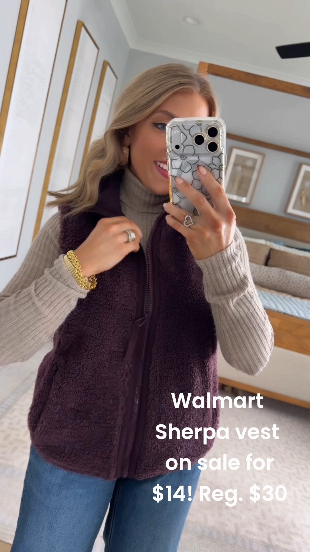 Walmart Deals are SO good right now! 🙌 This cozy sherpa vest is marked down to just $14 (reg. $30!) and it’s such an easy layering piece for cooler weather. I love this rich plum color paired with a neutral turtleneck, jeans + boots! 🍂🤎 It looks so much more expensive than $14 and makes the cutest casual Walmart outfit!

If you’ve been looking for affordable fall fashion, Walmart Deals, cozy layering pieces or an easy everyday outfit, definitely check this one out while it’s marked down! 🛍️✨

#walmartfashion #walmartfinds #walmartdeals #walmartstyle #affordablefashion #falloutfit #fallfashion #sherpavest #casualoutfit #womensfashion #affordablestyle