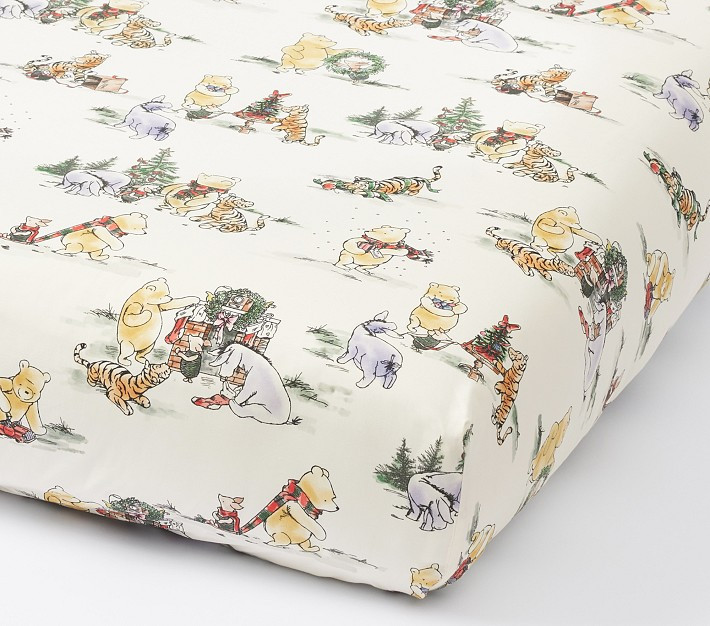 Disney's Winnie the Pooh Holiday Organic Crib Fitted Sheet | Pottery Barn Kids