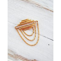 Monet Pin Chatelaine, Art Deco Style Collar Brooch Gold Plate Rhinestones | Etsy (US)