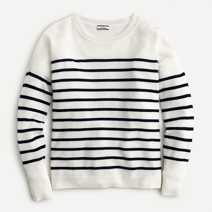 Cashmere crewneck boyfriend sweater in stripe | J. Crew US