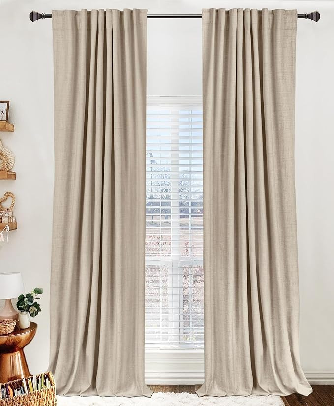Linen Blackout Curtains for Bedroom 72 Inches Long, Back Tab/Rod Pocket Living Room Drapes, Therm... | Amazon (US)