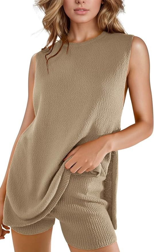 Imily Bela Womens Summer Sweater Sets Sleeveless Knit Tank Tops Matching Shorts 2 Piece Beach Vac... | Amazon (US)