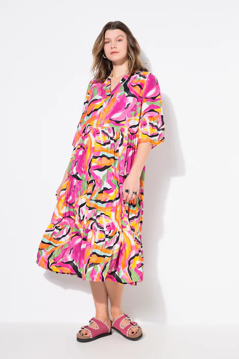 Abstract Print 3/4 Sleeve Dress | Ulla Popken - US