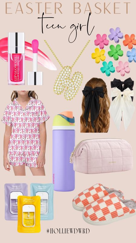 Easter Basket for teen girls from Amazon 

Easter basket, basket stuffers, Easter, bubble initial necklace, Owala water bottle, silk pajamas, clip in bows, hair bows, flower hair clips, lip oil, cozy slippers, touchland hand sanitizer 

#LTKSeasonal #LTKfindsunder50