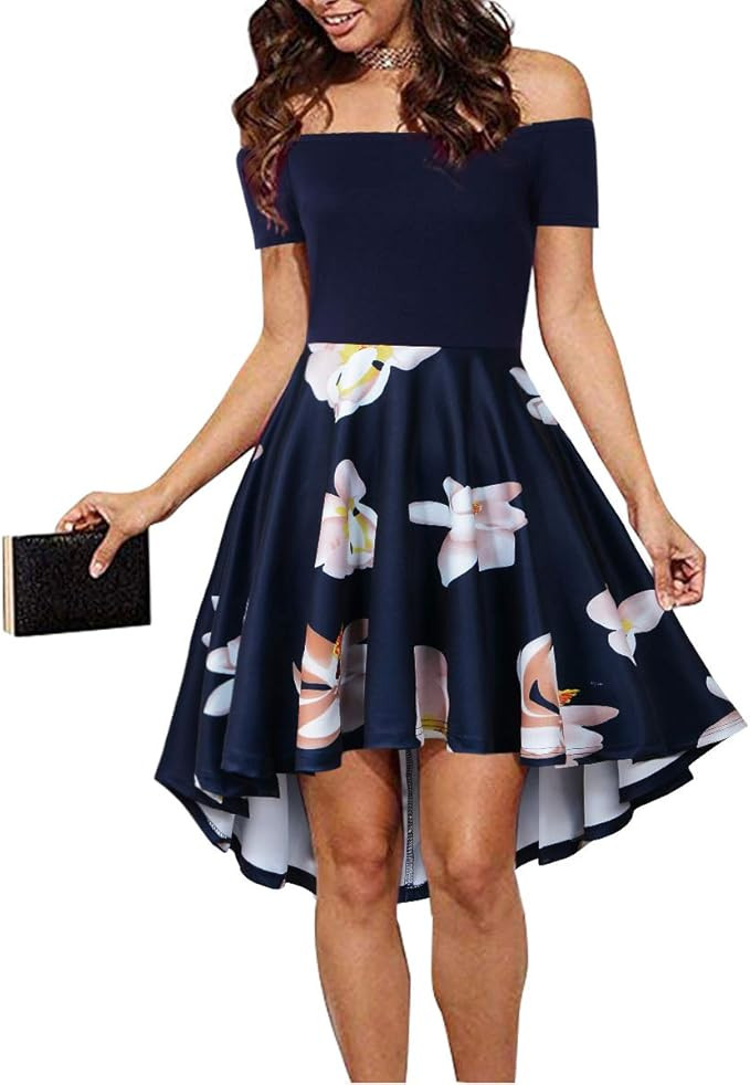 CUQY Womens Off The Shoulder High Low Hem Cocktail Skater Wedding Party Teen Formal Dresses (FBA) | Amazon (US)