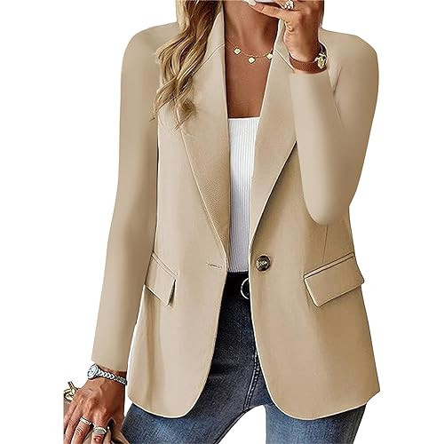 Blazers for Women Business Casual, Womens Blazers for Work Casual, Lightweight Elegant Long Sleeve Dressy Jacket A-Beige | Amazon (US)
