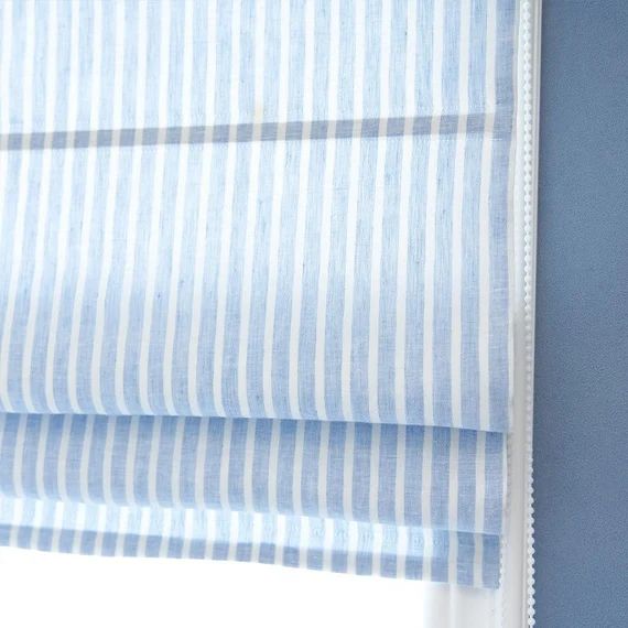 Stripe Pure Linen Custom Roman Shades 100% Linen Fabric - Etsy | Etsy (US)