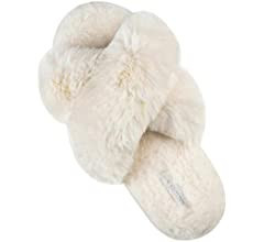 HALLUCI Women's Cross Band Soft Plush Fleece House Indoor or Outdoor Slippers | Amazon (US)