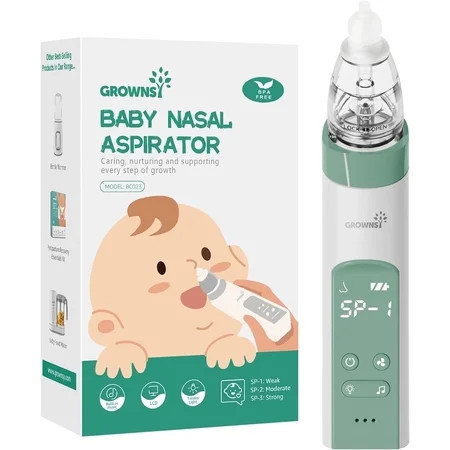 Grownsy Nasal Aspirator,Baby Nose Sucker,with 3 Silicone Tips,3 Suction Level,Music and Light Soothing Function Green | Walmart (US)
