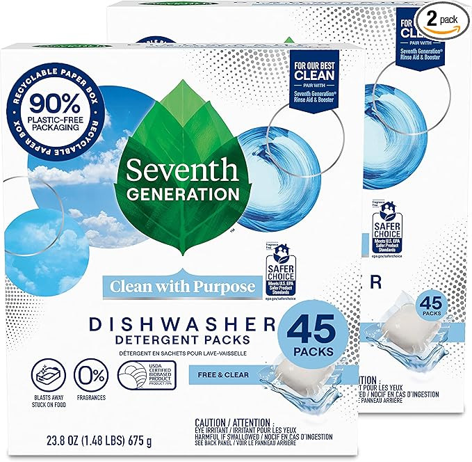 Seventh Generation Dishwasher Detergent Packs for Sparkling Dishes Free & Clear Dishwasher Tabs 4... | Amazon (US)