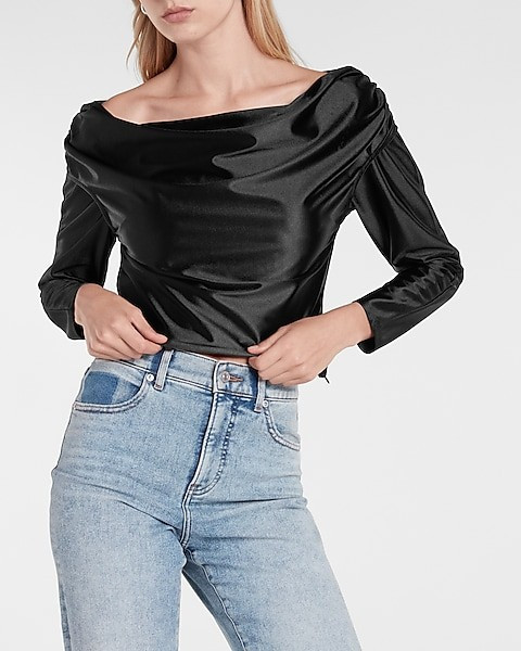 Satin Draped Shoulder Top | Express
