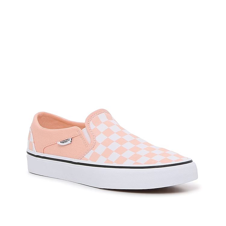 Vans Asher SlipOn Sneaker | Women's | White/Peach Checkerboard | Size 8 | Sneakers | Slip-On | DSW