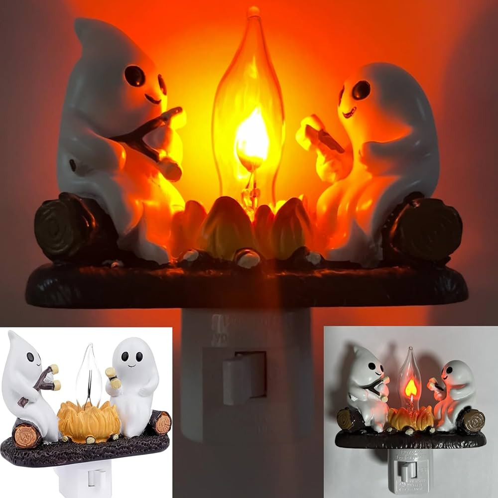Ghost Campfire Nightlight,2024 Halloween Night Light Flickering,3D LED Fake Fire Spooky Wall Deco... | Amazon (US)