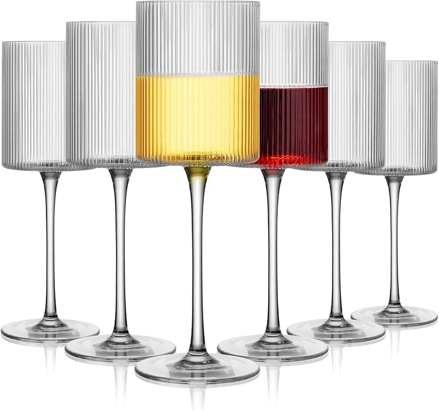 Ribbed Square Wine Glasses Set of 6, Vintage 13Oz White Red Wine Glass, Hand Blown Crystal Wine G... | Amazon (US)