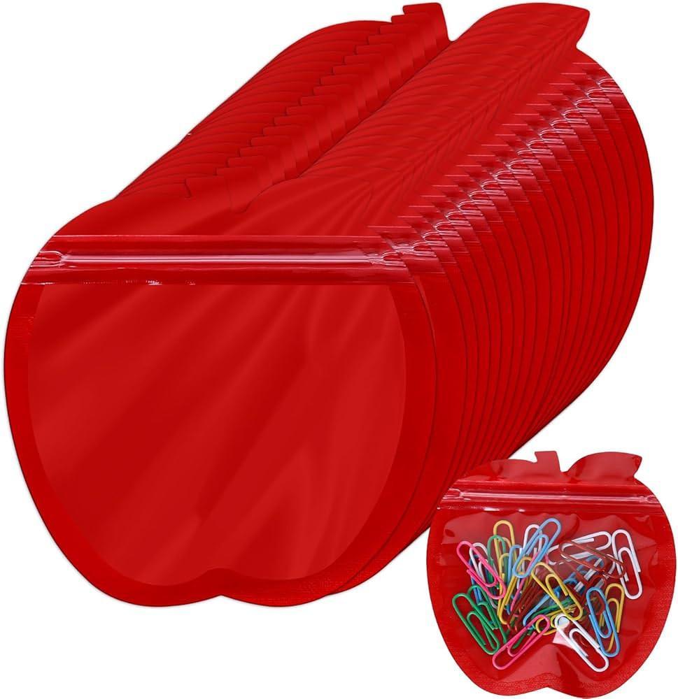 JarThenaAMCS 100Pcs Apples-Shaped Gift Bags Cute Apples Clear Zip Lock Resealable Baggies Red Min... | Amazon (US)