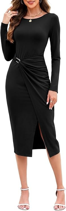 Pink Queen Womens Bodycon Midi Wrap Dress Fall Cocktail Outfits Dressy Elegant 2026 | Amazon (US)