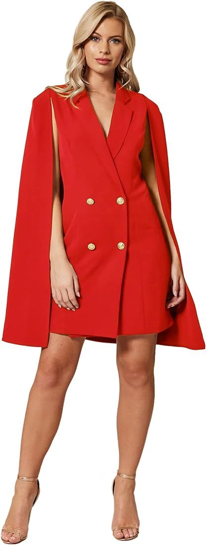 EXTRO&VERT Cape Blazer Dress for Women Gold Buttons Double Breasted Split Sleeve Casual Outfit | Amazon (US)