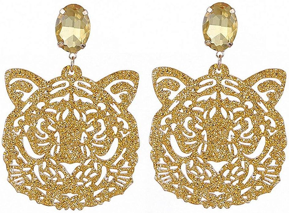 Womens Drop Dangle Earrings Resin Tiger Head Pendant Crystal Stone Statement Earrings for Woman D... | Amazon (US)