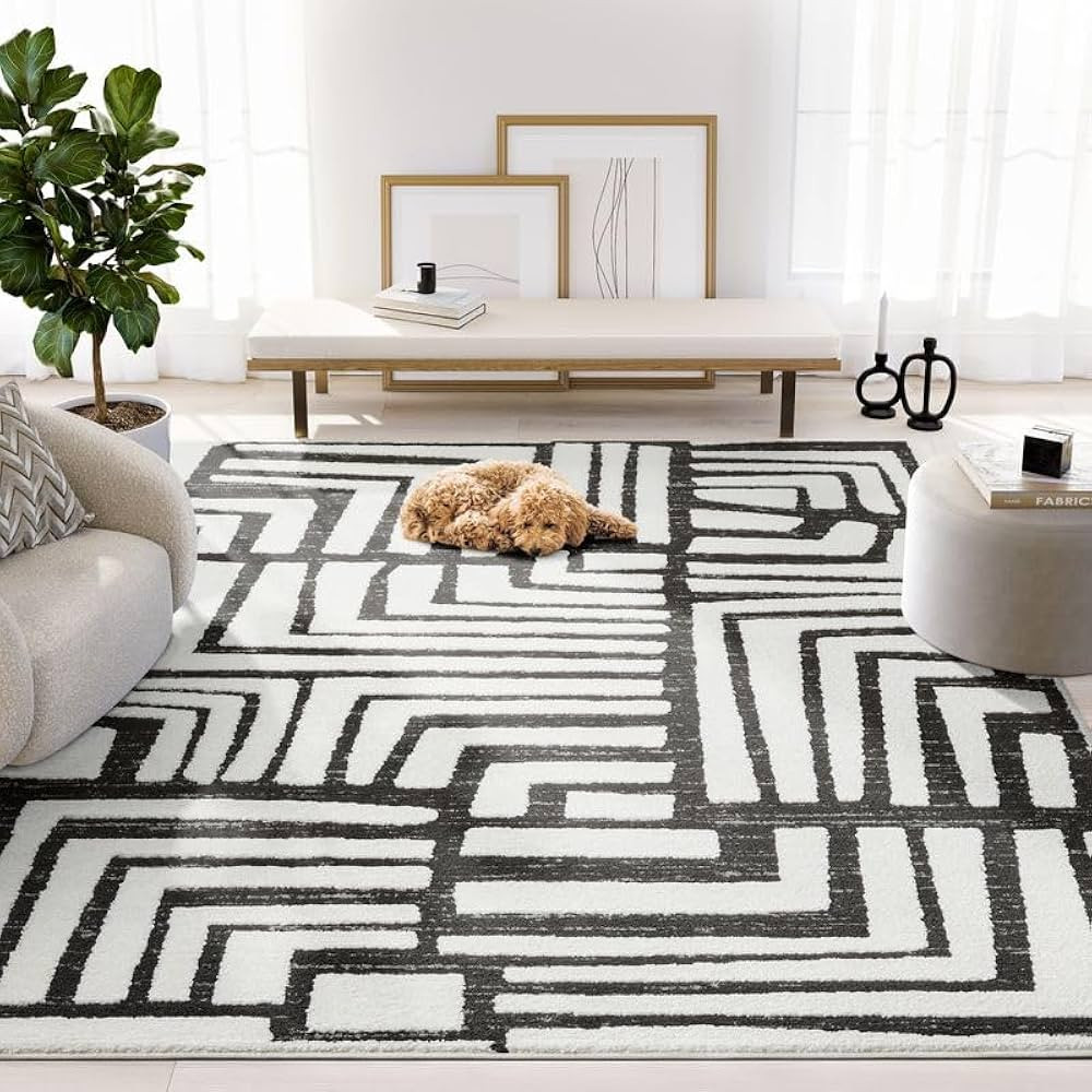 Abani Nomad Cream & Grey Area Rug 5' x 8' for Living Room, Bedroom - Geometric Box Design - Durab... | Amazon (US)