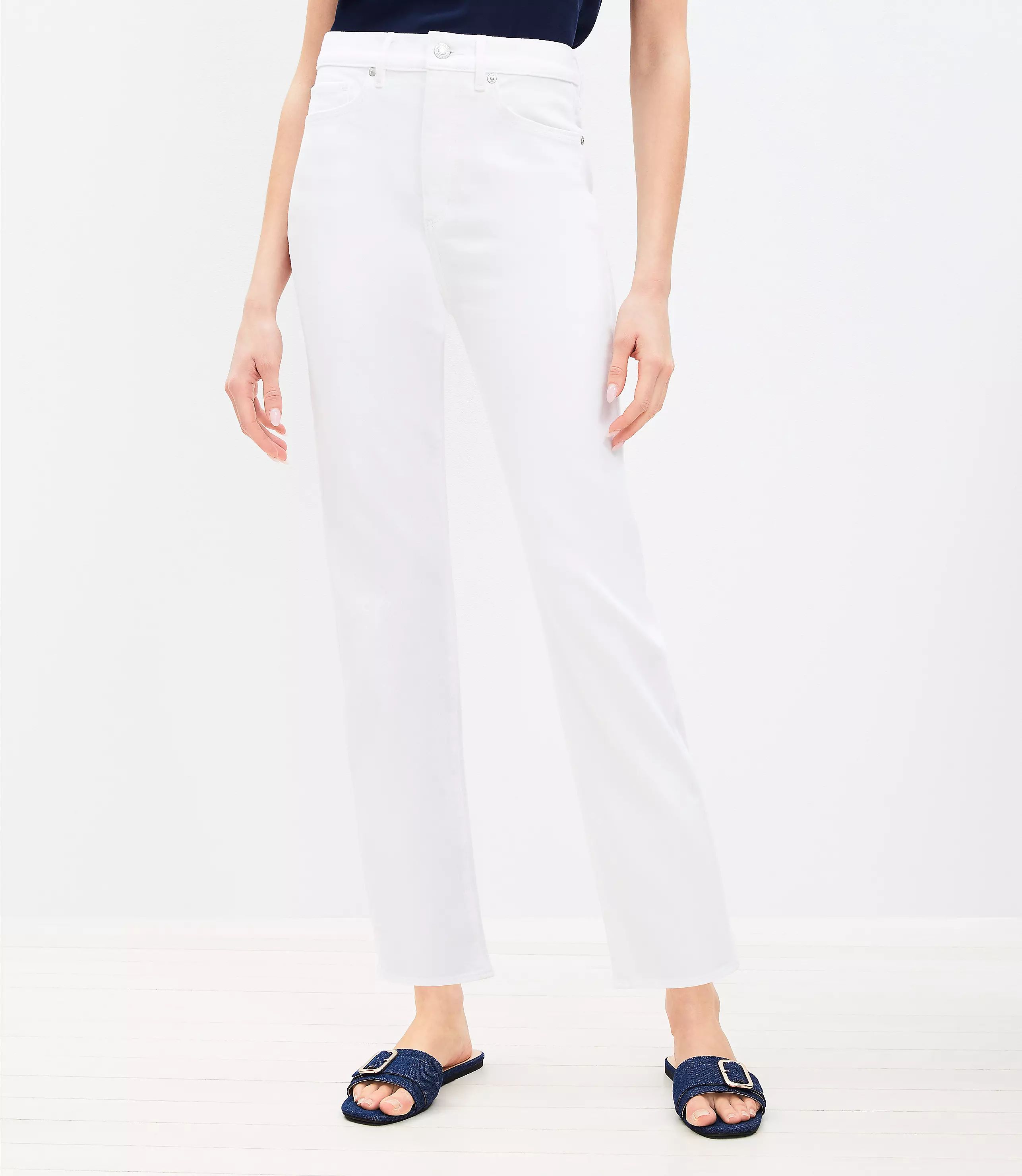 High Rise Slim Jeans in White | LOFT