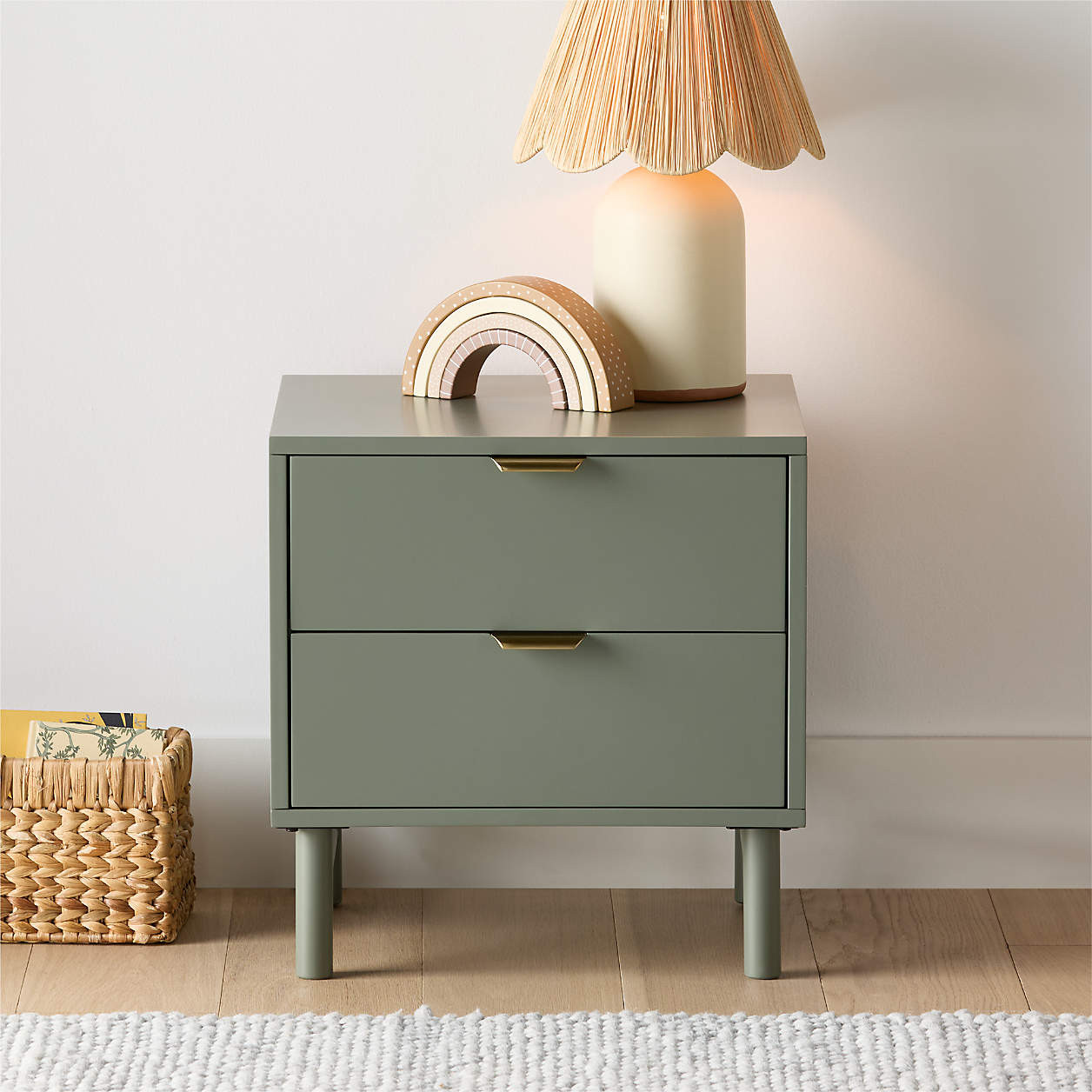 Classic Laurel Green Wood 2-Drawer Kids Nightstand + Reviews | Crate & Kids | Crate & Barrel