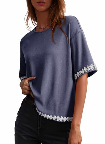 Dokotoo Womens Tops Casual Summer Crewneck Short Sleeve Color Block Loose Oversized Basic Tee | Amazon (US)