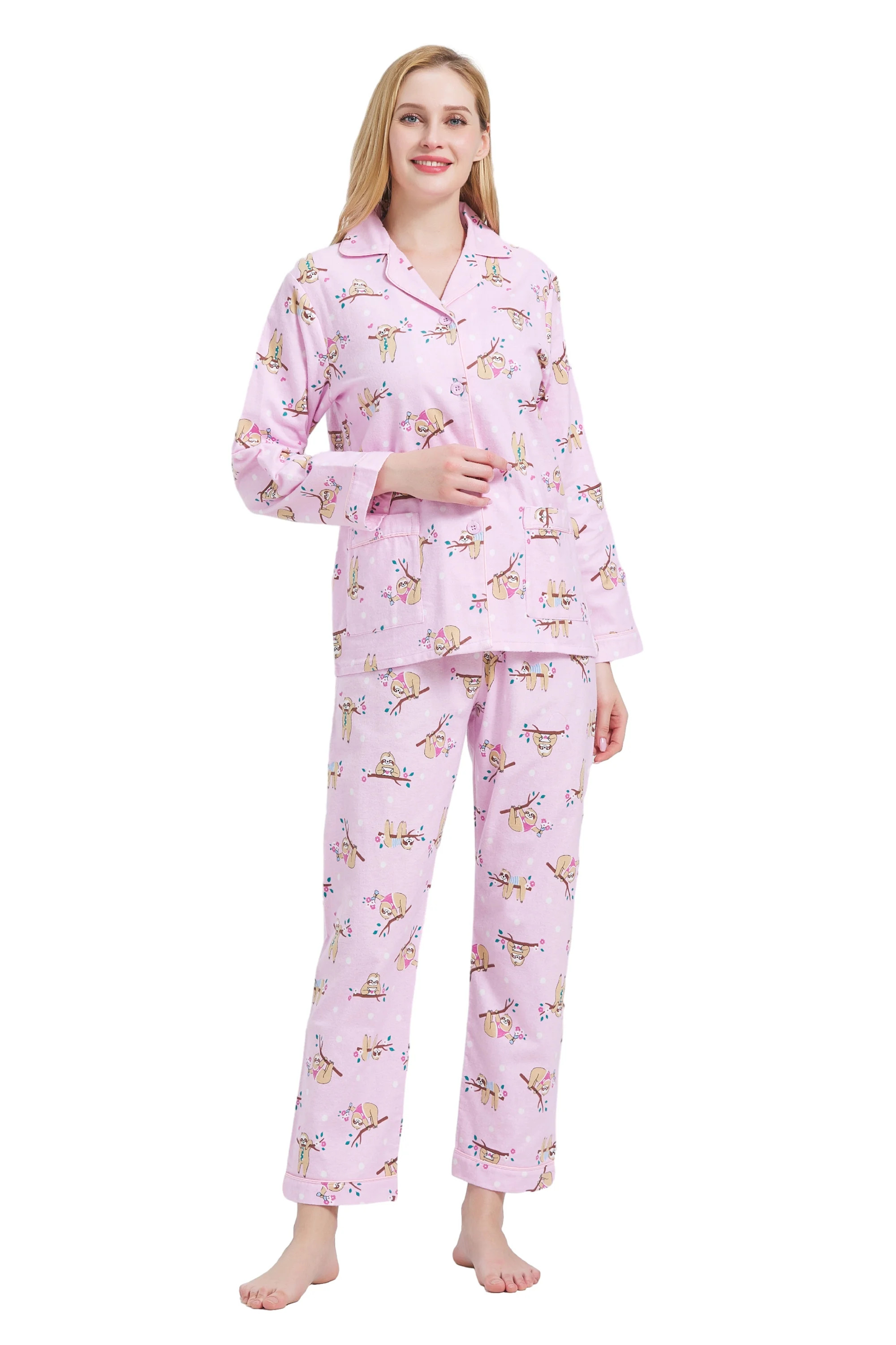 GLOBAL Womens Flannel Cotton Pajama Set Long PJs Flannel Loungewear Sleepwear,Size S-3XL | Walmart (US)