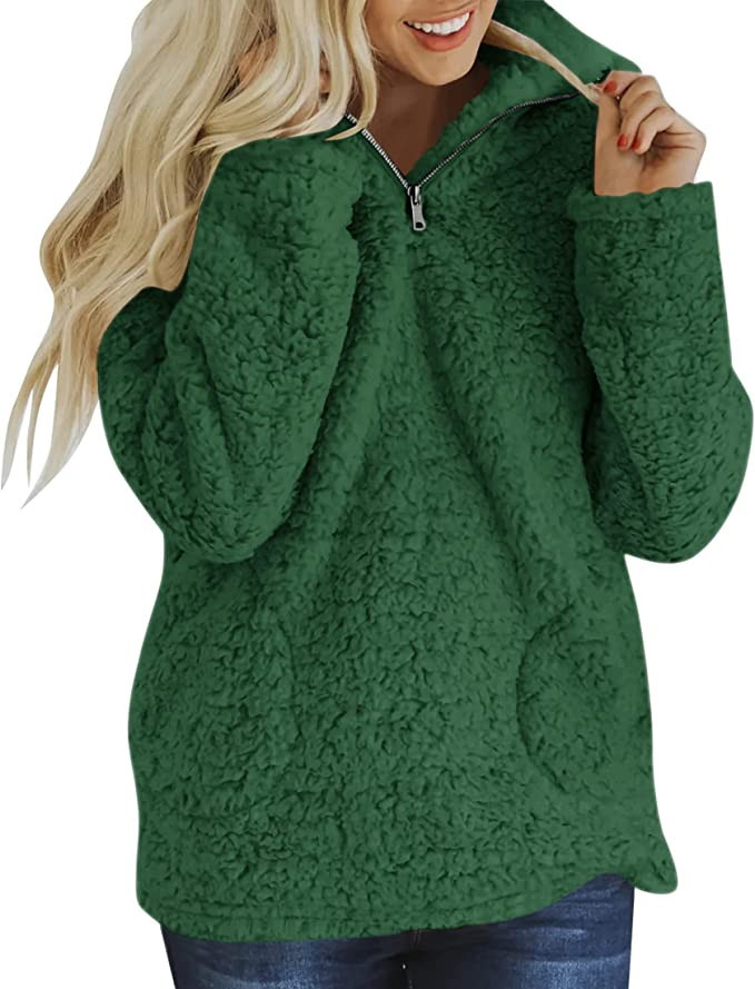 ZESICA Women's Autumn Winter Long Sleeve Zipper Sherpa Fleece Sweatshirt Pullover Jacket Coat | Amazon (US)