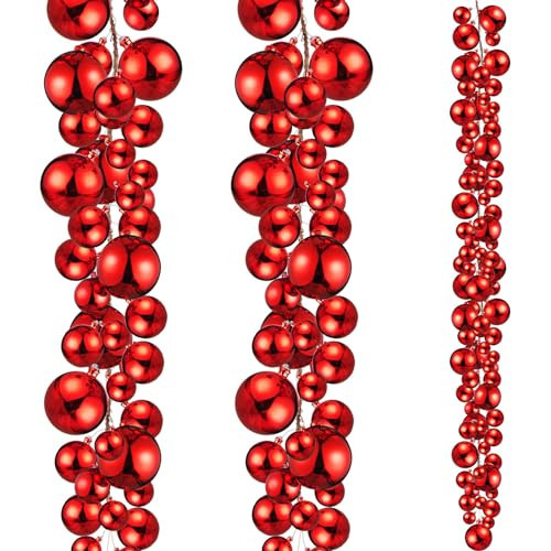 Yuxung 2 Pcs Christmas Ball Garland 6 ft Ball Ornaments Christmas Bulb Garland Xmas Tree Bauble Decorations for Party Supplies Indoor Outdoor Home Office Decoration Accessories(Red) | Amazon (US)