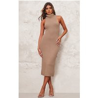 Taupe Funnel Neck Super Soft Knit Midi Dress | PrettyLittleThing US