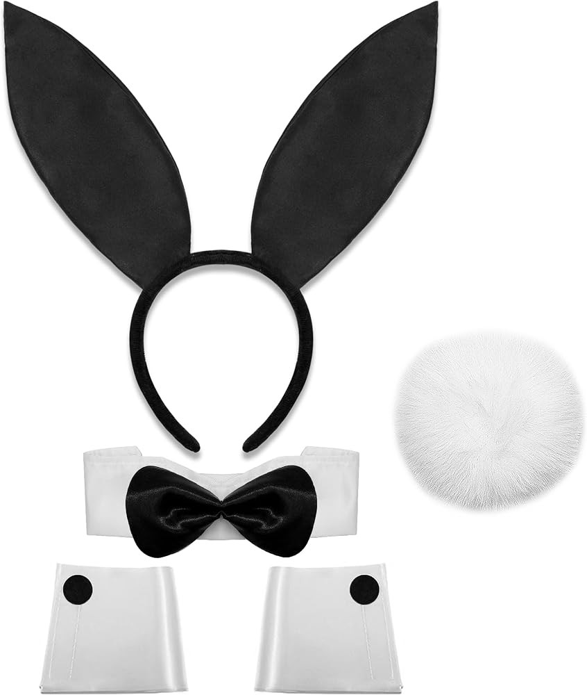 U-Goforst Women Bunny Costume Accessories Set, White and Black Bunny Ears Headband Collar Bow Tie... | Amazon (US)